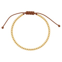 14k Yellow Gold Dainty Beads Balls on a Silk Rope String Adjustable Bracelet
