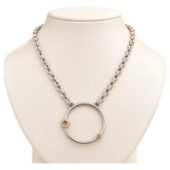 Liza Beth Silver w/ 14k Gold Diamond & Topaz Open Tube Circle Pendant Necklace