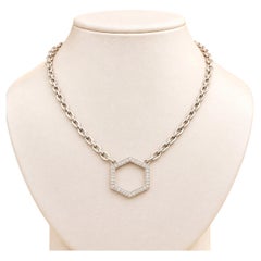 Liza Beth Silver 0.35ctw Pave Diamond Hexagon Pendant Adjustable Necklace