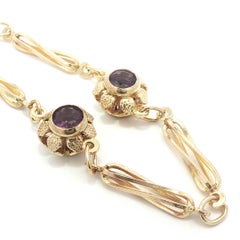 Vintage 10k Gold Amethyst Flower Twisted Open Link Bracelet w/ Lobster Clasp