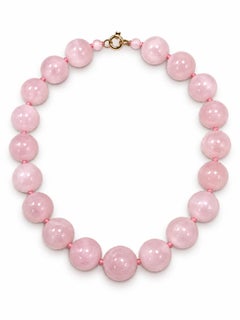 18mm Rose Quartz Bead Strand Necklace w/ Rose Gold Plated Silver Clasp