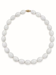 14k Yellow Gold Light Green Jade Bead Strand Necklace w/ Filigree Clasp