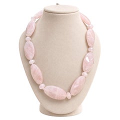 Vintage Ralph Lauren Rose Quartz Faceted Bead Necklace w/ Silver Toggle Clasp
