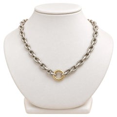 Liza Beth Silver & 14k Gold Diamond Textured Cable Link Adjustable Necklace