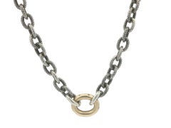 Liza Beth Silver & 14k Gold Diamond Textured Cable Link Adjustable Necklace