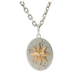Liza Beth Silver w/ 14k Gold Oval Constellation Diamond Stars Pendant Necklace