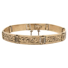 Antique Victorian Yellow Gold Hand Chased Engraved Panel Link Bracelet