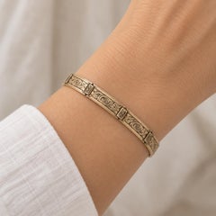 Antique Victorian Yellow Gold Hand Chased Engraved Panel Link Bracelet