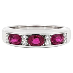Platinum 1.06ctw East West Oval Channel Ruby and Diamond Band Ring