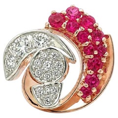 Vintage Retro Rose Gold Old Cut Diamond Abstract Spiral Cocktail Ring