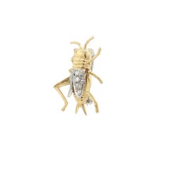 Vintage Solid Gold Single Cut Diamond Detailed Grasshopper Cricket Brooch Pin