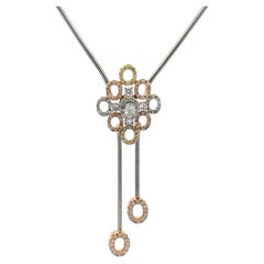 Caressa 18k Gold 2.01ctw Diamond Lariat Style Pendant Snake Chain Necklace