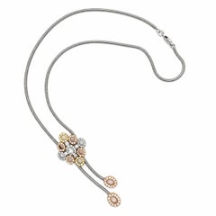 Caressa 18k Gold 2.01ctw Diamond Lariat Style Pendant Snake Chain Necklace
