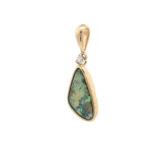 18k Solid Yellow Gold Freeform Boulder Opal Diamond Bezel Charm Pendant