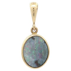18k Yellow Gold Oval Bezel Boulder Opal Charm Pendant