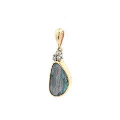 18k Yellow Gold Freeform Bezel Boulder Opal Diamond Drop Charm Pendant
