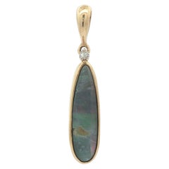 18k Yellow Gold Bezel Boulder Opal w/ Diamond Long Charm Pendant