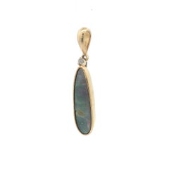 18k Yellow Gold Bezel Boulder Opal w/ Diamond Long Charm Pendant