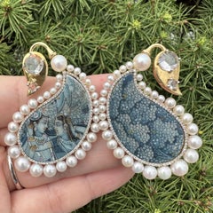 Silvia Furmanovich 18k Gold Pearl & Diamond Miniature Painting Paisley Earrings
