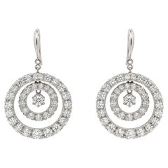 Antique Palladium Platinum 4.36ctw Old Diamond Concentric Circle Dangle Earrings