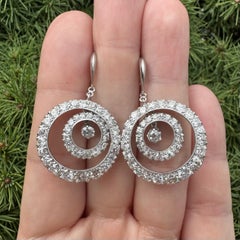 Antique Palladium Platinum 4.36ctw Old Diamond Concentric Circle Dangle Earrings