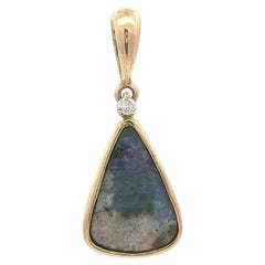 18k Yellow Gold Pendulum Boulder Opal Diamond Bezel Charm Pendant