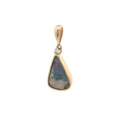 18k Yellow Gold Pendulum Boulder Opal Diamond Bezel Charm Pendant