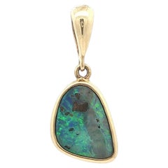 18k Yellow Gold Free Form Green & Blue Fiery Boulder Opal Bezel Charm Pendant