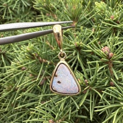 18k Yellow Gold Triangular Cabochon Bezel Set Boulder Opal Bezel Charm Pendant