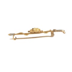 Antique Edwardian Gold Platinum Ruby Diamond Rabbit Hare Hunting Whip Brooch Pin