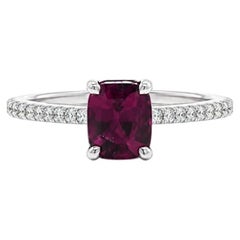 14k White Gold GIA Deep Vivid Cushion Purple Pink Sapphire Diamond Sides Ring
