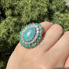 Large Solid Gold GIA Pear Australian Black Opal Emerald & Diamond Statement Ring