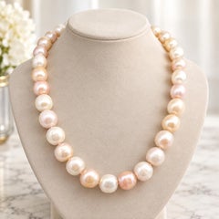 15" Barrel Shaped Pearl Strand w/ 14k Yellow Gold Ball Grooved Push Clasp