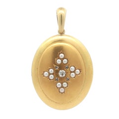 Substantial Large Early Victorian 18k Gold Pear & Diamond Locket Pendant