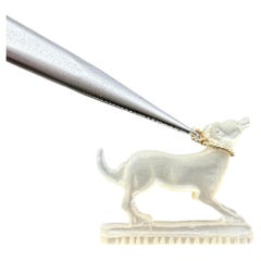 Vintage Carved White Stone Dog Wolf Howling Pendant Charm 14k Gold Wire Collar