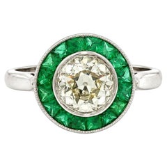18k White Gold 1.91ctw GIA Old European Bezel Diamond Channel Emerald Halo Ring