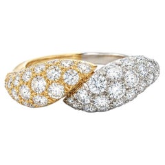 Platinum & 18k Yellow Gold Top Quality 1.28ctw E VS Pave Diamond Bypass Ring