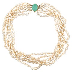 16" Freshwater Baroque Pearls 6 Strand Necklace w/ 18k Gold Turquoise Clasp