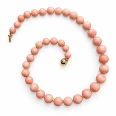 Trio 21" GIA Graduated Coral Strand Necklace w/ 18k Yellow Gold Diamond Clasp