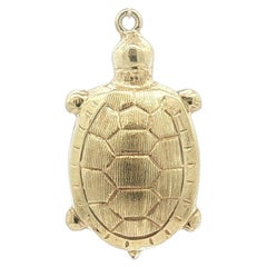 14k Yellow Gold Detailed Textured Puffed Design Turtle Charm Pendant