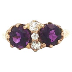 Antique Victorian Yellow Gold Royal Purple Amethyst w/ Old Mine Diamond Ring
