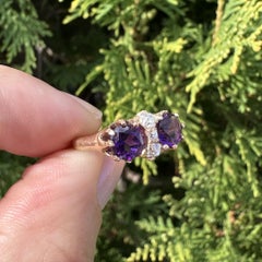 Antique Victorian Yellow Gold Royal Purple Amethyst w/ Old Mine Diamond Ring