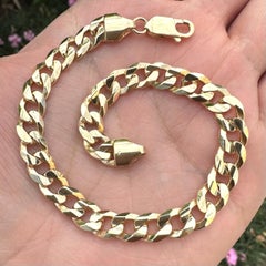 Classic Men's 14k Yellow Gold Curb Cuban Link Chain Bracelet w/ Lobster Clasp