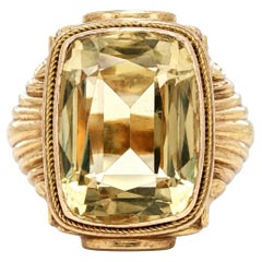 Men's 10k Yellow Gold Large Lemon Quartz Bezel Solitaire Twisted Wire Frame Ring
