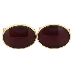 Boutons de manchette anciens Larter & Sons en or jaune 14 carats, avec monture ovale et cornaline