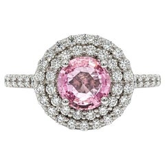 Platinum 2.13ctw GIA Ceylon Pastel Soft Pink Sapphire w/ Dual Diamond Halo Ring