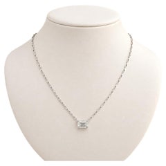Handmade Platinum GIA 1.01ct G VS2 Emerald Diamond Solitaire Pendant Necklace