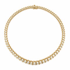14k Yellow Gold 12.60ctw Round Diamond Graduated S Link Tennis Necklace