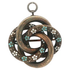 Antique Krementz 14k Yellow Gold Enamel Forget Me Not Knot Pin Brooch Pendant