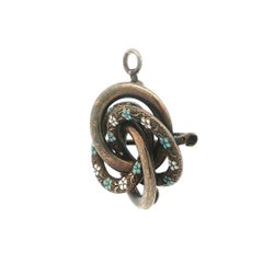 Antique Krementz 14k Yellow Gold Enamel Forget Me Not Knot Pin Brooch Pendant